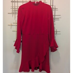 Tommy Hilfiger Red Mock Neck Ruffle Sleeve & Hem Mini Dress Women's Size 8